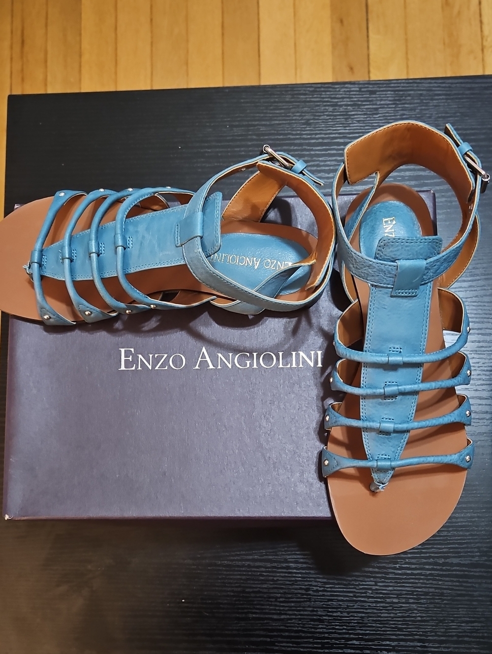 Enzo Angiolini Turquoise Blue Strappy Gladiator Sandals